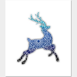 Blue Flying Reindeer Mandala Posters and Art